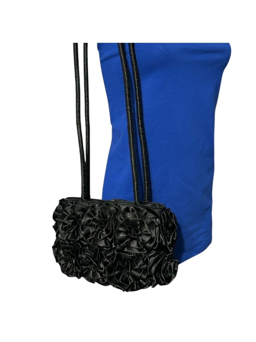 Vintage Silk Black Rosette Purse with Silk Shoulder Straps Handmade in Vietnam